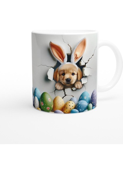 Tavşan Kulaklı Yavru Köpek ve Paskalya Yumurtaları Temalı Baskılı Kupa Bardak modelleri