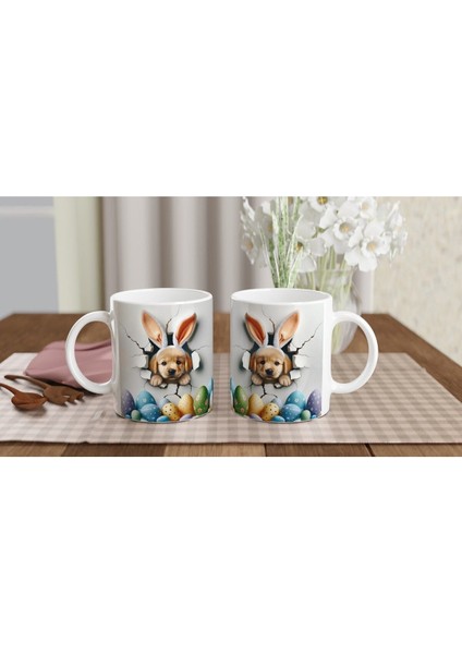 Tavşan Kulaklı Yavru Köpek ve Paskalya Yumurtaları Temalı Baskılı Kupa Bardak indirimleri