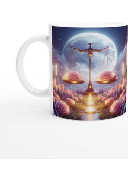 Terazi Burcu Baskılı Kahve Kupası - Ay Işığında Zodyak Bahçesi Vs4