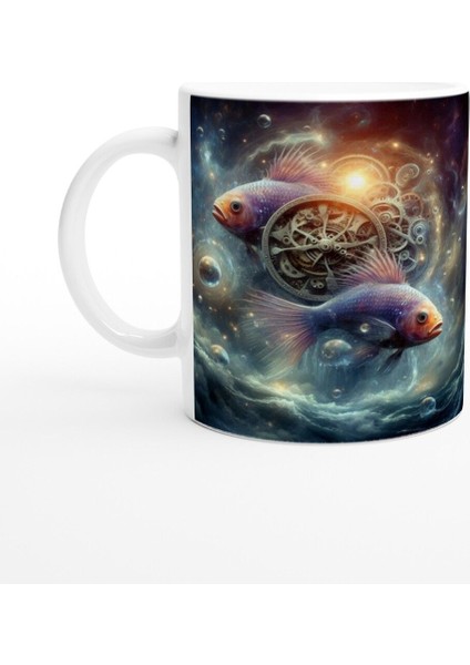 Balık Burcu Baskılı Kahve Kupası - Zamanın Çarkları Astroloji Mekanizması Vs3