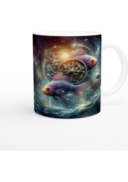 Balık Burcu Baskılı Kahve Kupası - Zamanın Çarkları Astroloji Mekanizması Vs3 modelleri