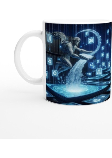 Kova Burcu Baskılı Kahve Kupası - Zodyak Kütüpanesi Vs3