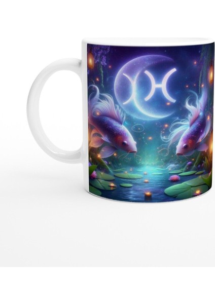 Balık Burcu Baskılı Kahve Kupası - Ay Işığında Zodyak Bahçesi Vs2