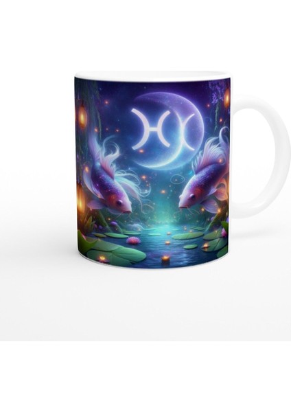 Balık Burcu Baskılı Kahve Kupası - Ay Işığında Zodyak Bahçesi Vs2 modelleri