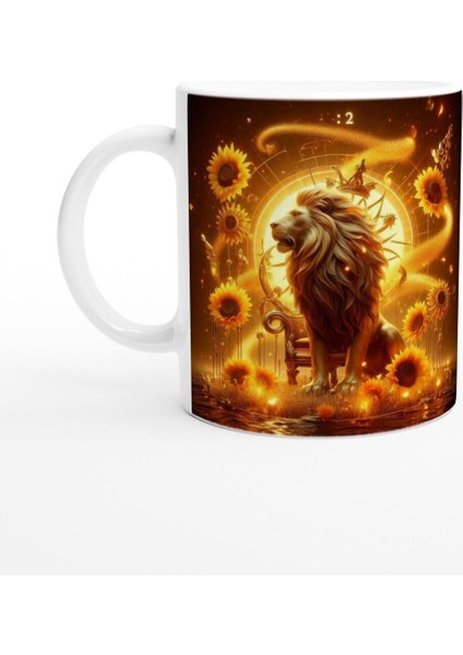 Aslan Burcu Baskılı Kahve Kupası - Elementsel Doğa Krallığı Temalı Vs3