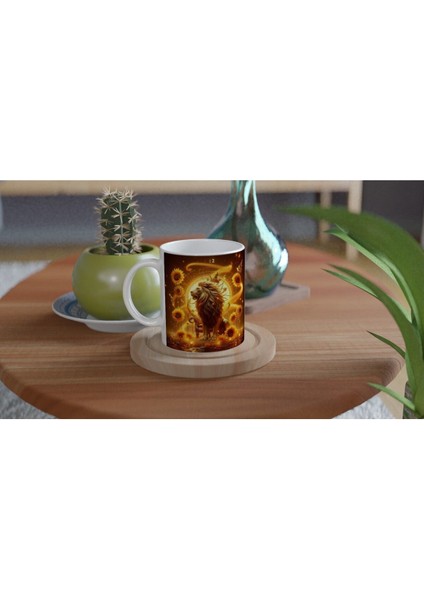 Aslan Burcu Baskılı Kahve Kupası - Elementsel Doğa Krallığı Temalı Vs3 fırsatları