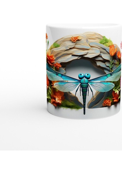 Çiçek Bahçesinde Yüzünü Gösteren Yusufçuk Temalı Baskılı Kupa Bardak