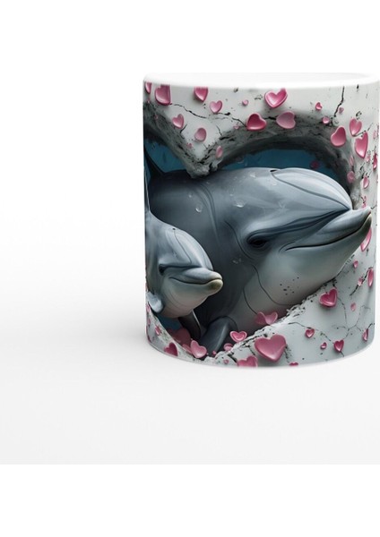 Kalpli Çatlaktan Bakan Yunuslar Temalı Baskılı Kupa Bardak