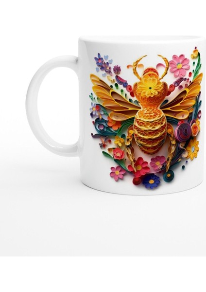 Renkli Kağıt Arı ve Çiçek Bahçesi Kupa Bardak