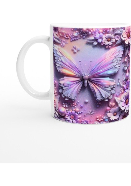 Renkli Kelebekler ve Çiçekler Temalı Baskılı Kupa Bardak