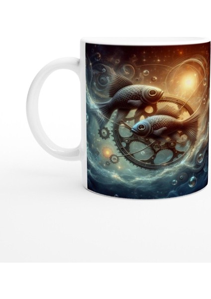 Balık Burcu Baskılı Kahve Kupası - Zamanın Çarkları Astroloji Mekanizması Vs1
