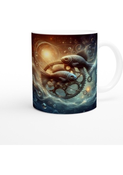 Balık Burcu Baskılı Kahve Kupası - Zamanın Çarkları Astroloji Mekanizması Vs1 modelleri