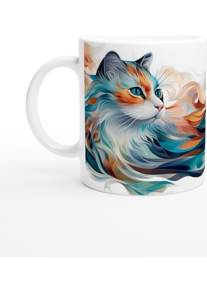 Renk Dalgaları Arasında Büyüleyici Kedi Temalı Baskılı Kupa Bardak