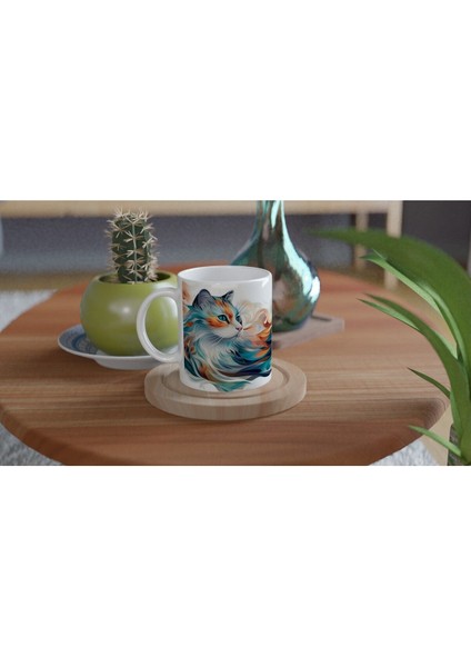 Renk Dalgaları Arasında Büyüleyici Kedi Temalı Baskılı Kupa Bardak fırsatları