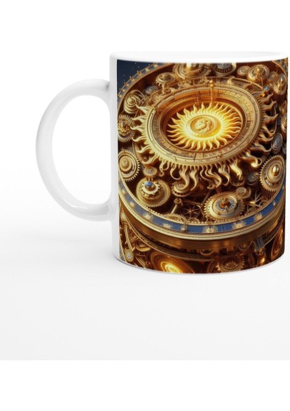 Aslan Burcu Baskılı Kahve Kupası - Zamanın Çarkları Astroloji Mekanizması Vs1