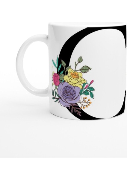 C Harfi Çizgisel Çiçekli Kupa Bardak