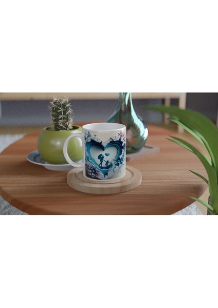 Kalp Içinde Dalgalarla Yürüyen Anne ve Çocuklar Kupa Bardak fırsatları