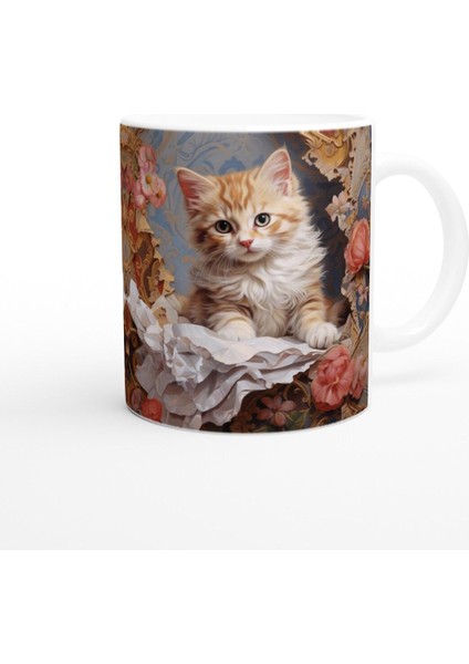 Barok Çiçekler Arasında Sevimli Kedi Kupa Bardak modelleri