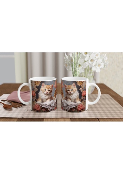 Barok Çiçekler Arasında Sevimli Kedi Kupa Bardak indirimleri