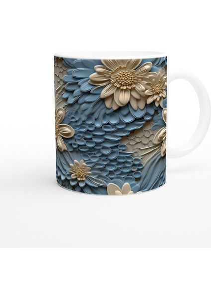 Mavi Rölyef Doku Çiçekli Kupa Bardak modelleri