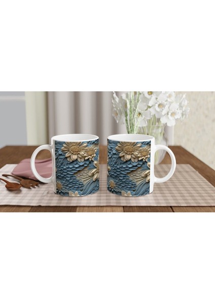 Mavi Rölyef Doku Çiçekli Kupa Bardak indirimleri