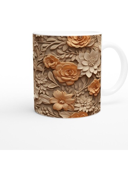 Gül Dokunuşlu Rölyef Çiçek Desenli Kupa Bardak modelleri