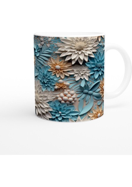 Pastel Mavi ve Krem Tonlu Çiçek Desenli Kupa Bardak modelleri