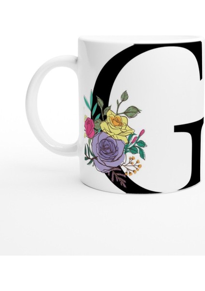 G Harfi Çiçek Motifli Kupa Bardak