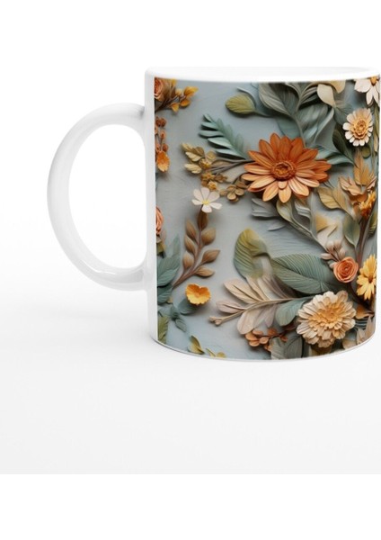 Sonbahar Bahçesi Rölyef Çiçekli Kupa Bardak