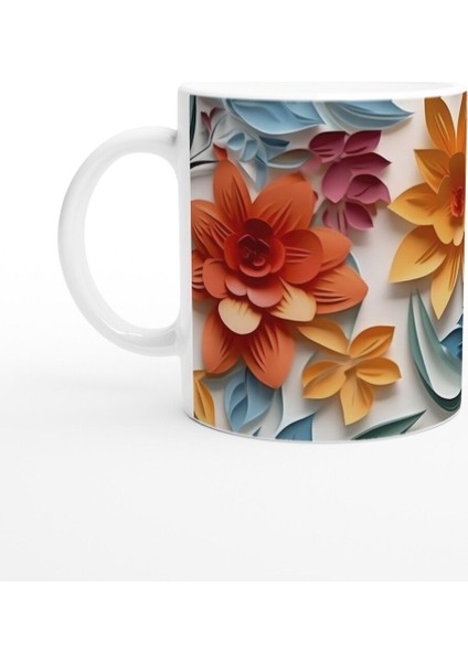 Pastel Kesitli Canlı Çiçek Desenli Kupa Bardak