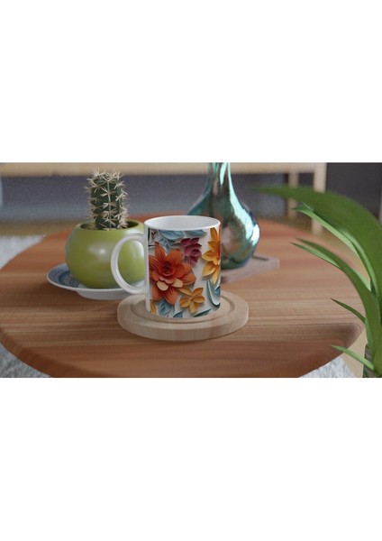 Pastel Kesitli Canlı Çiçek Desenli Kupa Bardak fırsatları