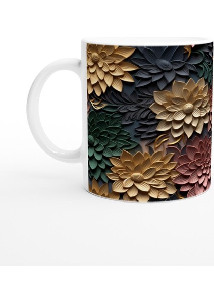 Toprak ve Altın Çiçek Desenli Kupa Bardak