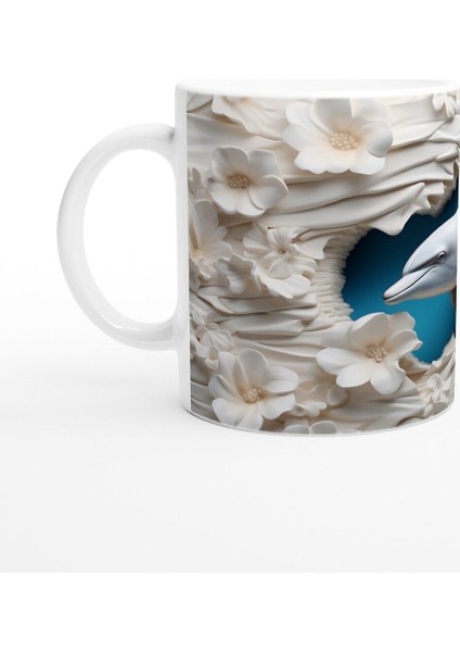 Beyaz Çiçekler Arasında Yüzen Yunus Su Altı Temalı Kupa Bardak fiyatları