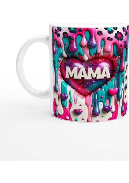 Mama Yazılı Renk Patlamalı Kalpli Anneler Günü Kupa Bardak
