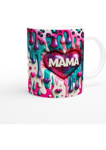 Mama Yazılı Renk Patlamalı Kalpli Anneler Günü Kupa Bardak modelleri