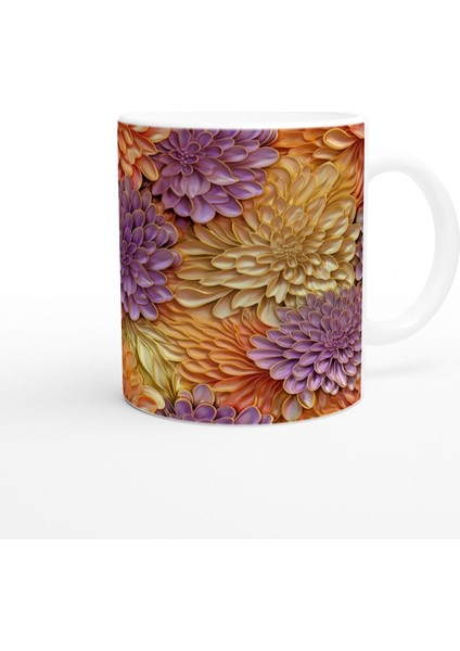 Altın Çerçeveli Mor ve Turuncu Çiçekli Kupa Bardak modelleri