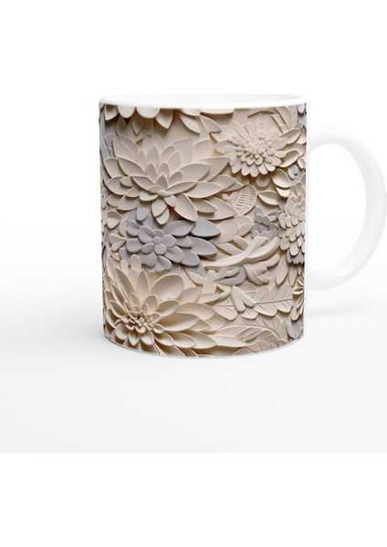 Krem Rölyef Çiçek Harmanı Kupa Bardak modelleri