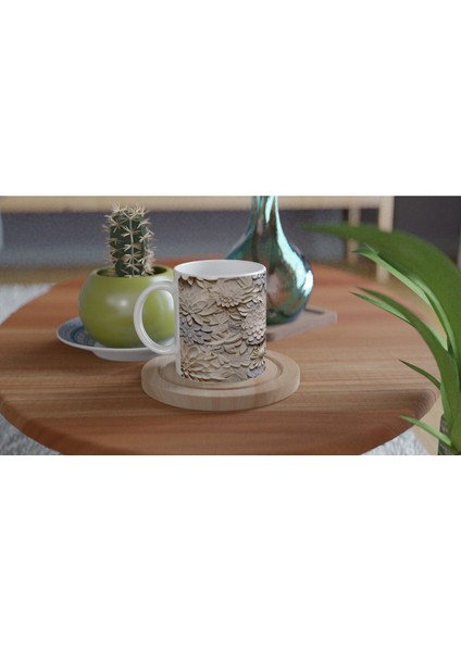 Krem Rölyef Çiçek Harmanı Kupa Bardak fırsatları