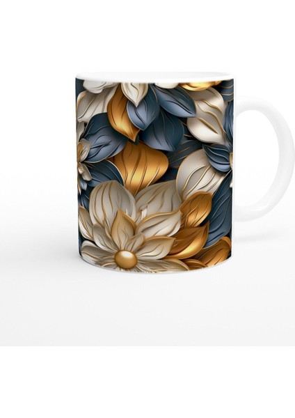 Altın Dokunuşlu Geometrik Çiçek Desenli Kupa Bardak modelleri