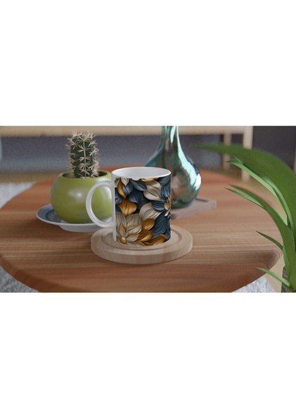 Altın Dokunuşlu Geometrik Çiçek Desenli Kupa Bardak fırsatları