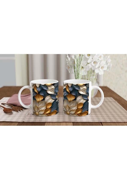 Altın Dokunuşlu Geometrik Çiçek Desenli Kupa Bardak indirimleri