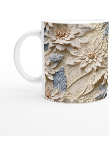 Buz Mavisi Çiçek Rölyefi Kupa Bardak