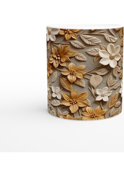 Karamel Vurgulu Rölyef Çiçek Desenli Kupa Bardak fiyatları