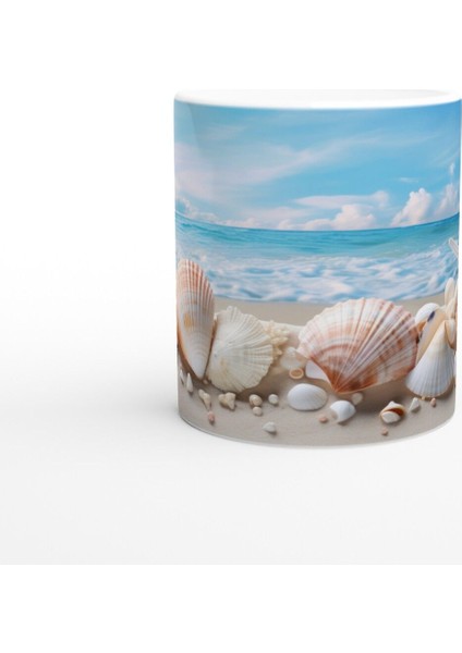 Sakin Dalga Manzarası ve Deniz Kabukları Su Altı Temalı Kupa Bardak