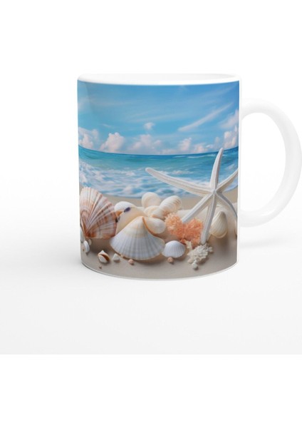 Sakin Dalga Manzarası ve Deniz Kabukları Su Altı Temalı Kupa Bardak modelleri