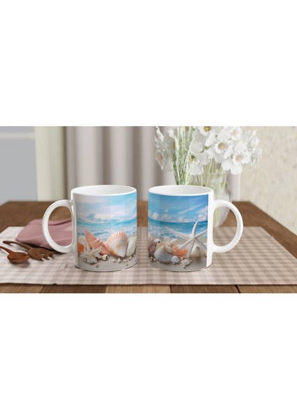 Sakin Dalga Manzarası ve Deniz Kabukları Su Altı Temalı Kupa Bardak indirimleri