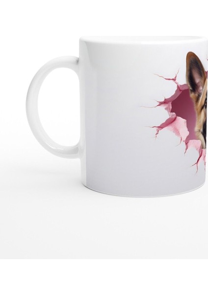 Pembe Çatlak Duvardan Bakan Alman Kurdu Temalı Baskılı Kupa Bardak fiyatları