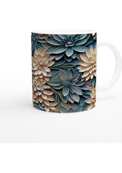 Bej ve Mavi Katmanlı Çiçekli Kupa Bardak modelleri