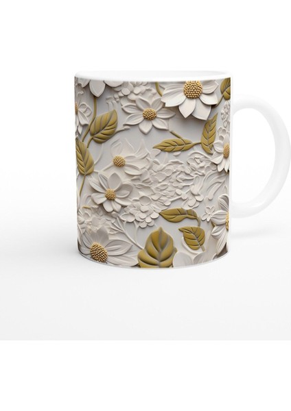 Krem ve Hardal Tonlarında Zarif Çiçek Dokulu Kupa Bardak modelleri