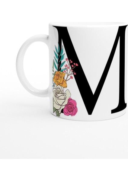 M Harfi Çiçek Motifli Kupa Bardak